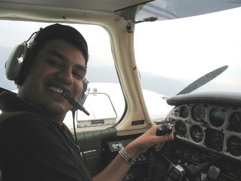 Commercial Pilot Vikas Choudhary during a full-feather exercise.  Langley Flying School.