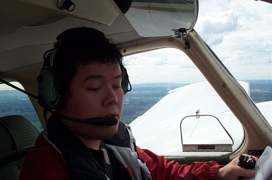 Justin Chung doing advanced Commercial Pilot in the Seneca in Novemember, 2004.  Langley Flying School.