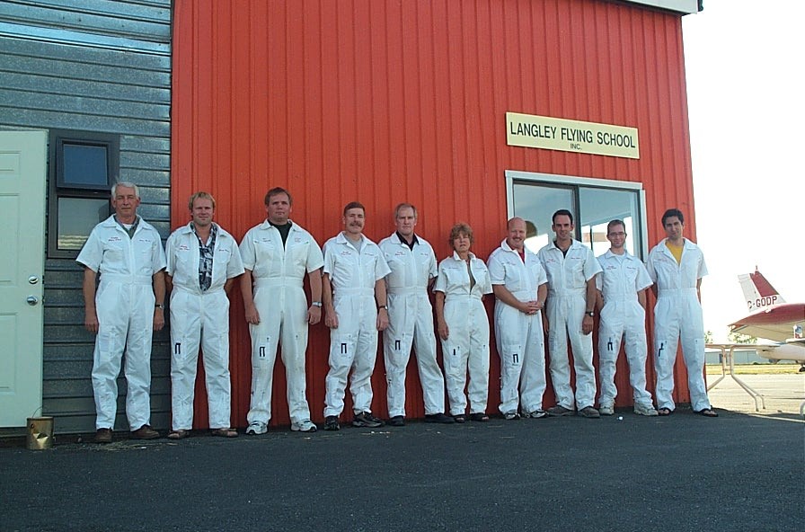 Langley Flying School Instructor Staff photo from August, 2003.  Patrice Gagnon is third from the right.  Langley Flying School.