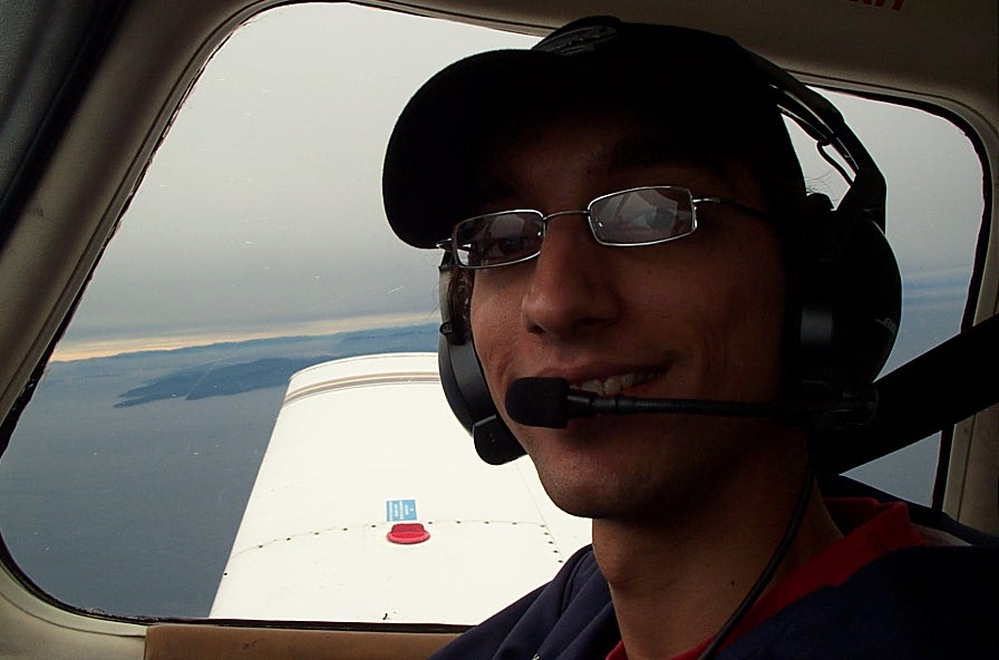 Mayank Mittal over the Georgia Strait during an Instructor training flight on December 5, 2008.  Langley Flying School.