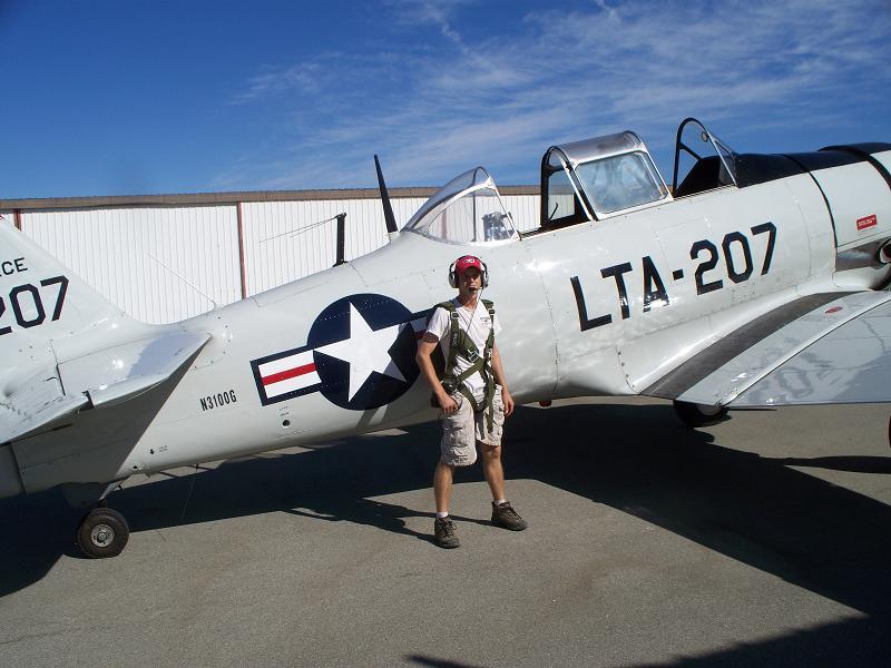 Bryan Dudas: Sweetest flight of my life! A ride in a T6 Texan. One of the local owner and pilot of a T-6 offered to give me a ride as long as I paid for fuel. It was an hour flight. Definitely worth the $100.00!