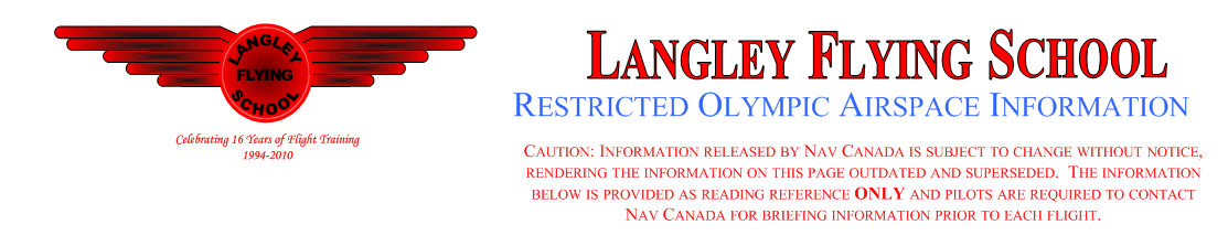 Vancouver Olympics VFR Terminal Area (VTA) Chart--Main Information Panel.  Langley Flying School.