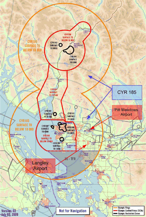 Vancouver Olympics Restricted Airspace Chart, Langley Flying School.