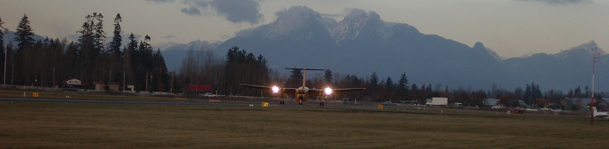 Canadian Airforce Buffallo, departing Langley Airport's Runway 19.  Langley Flying School.