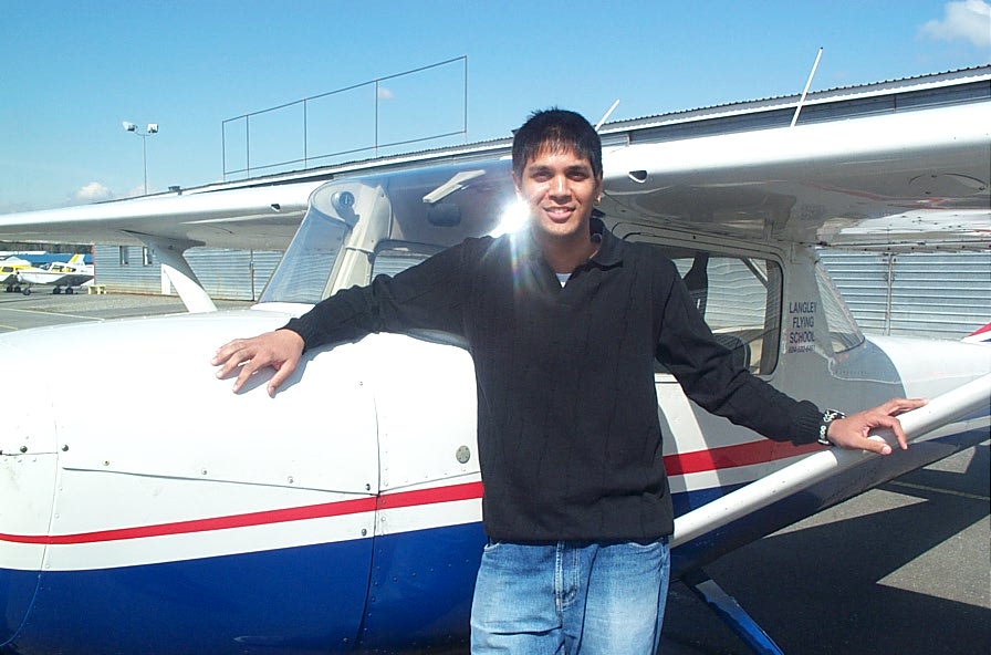 Sagar Canakapalli with Cessna CFPRT after the successful completion of his Private Pilot Flight Test on April 2, 2008 with Pilot Examiner John Laing.  Langley Flying School.