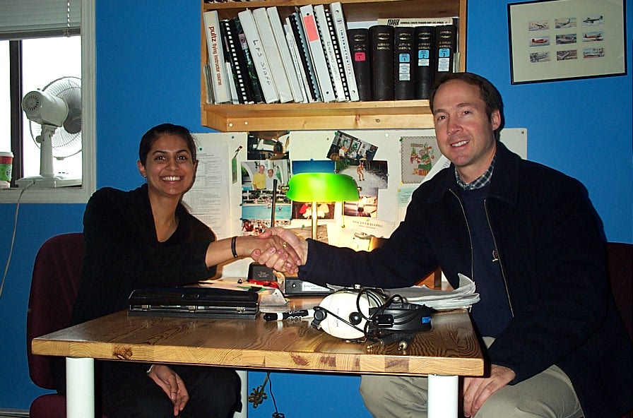 Sukhmani Brar with Pilot Examiner Jeff Durrand after the successful conclusion of Sukhmani's Commercial Pilot Flight Test on December 21, 2007.