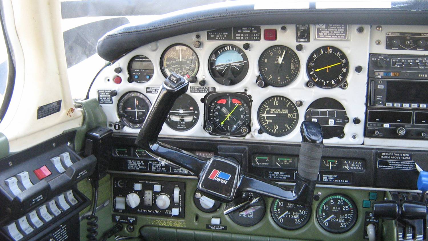 Seneca Electrical Switches and Instrument Panel.  Langley Flying School.